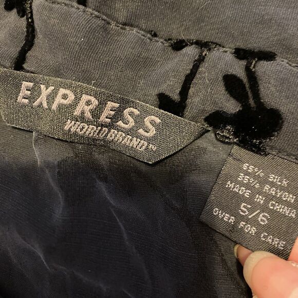 Express Burnout Velvet SilkRayon ButtonShirt Women 5/6 BlackSheer Whimsigoth Y2K - Picture 5 of 11